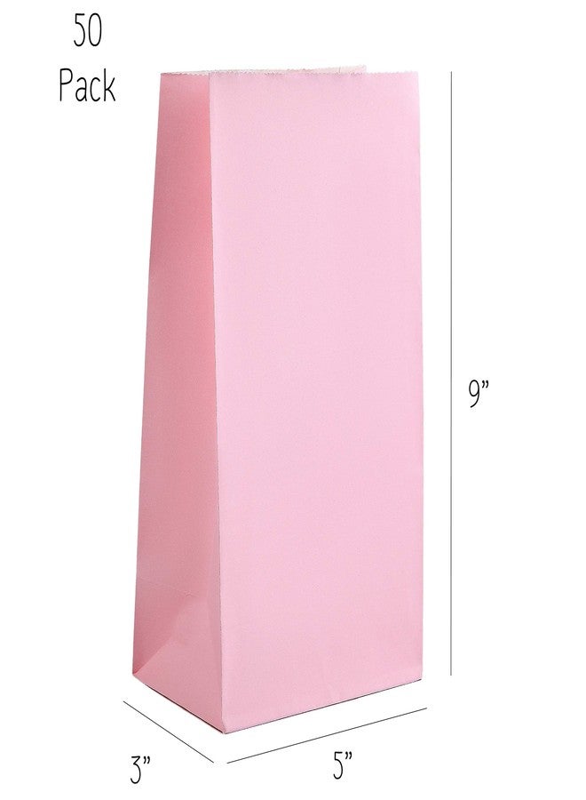 Partay Shenanigans Party Favor Bags - 50 Pack Kraft Paper Goodie Gift Lunch Treat Bags - Party Supplies for Theme Kids Birthday - 5"x3"x9" (Baby Pink) - Image 2