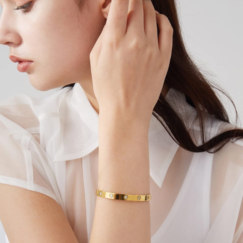 PDWZNBA 18K Gold-Plated Love Friendship Bracelets Trendy Stainless Steel Bangle Jewelry Gifts for Women - Image 5