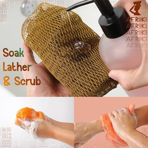 AFRIKI African Net Sponge – Exfoliating Body Scrubber, Black Owned & Rooted in Africa, All Skin Types | 45 in Long (Salmon) - Image 5