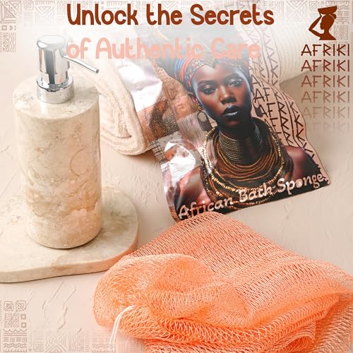 AFRIKI African Net Sponge – Exfoliating Body Scrubber, Black Owned & Rooted in Africa, All Skin Types | 45 in Long (Salmon) - Image 4