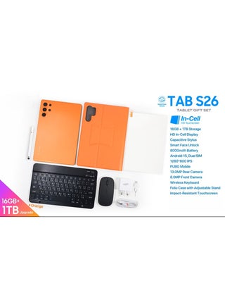 **جهاز لوحي Tab S26 5G مقاس 10.1 بوصة بنظام Android 15 مع لوحة مفاتيح وماوس، ذاكرة RAM بسعة 16 جيجابايت وذاكرة تخزين داخلية 1 تيرابايت، يدعم شريحتي اتصال (Dual SIM) وWi-Fi بتقنية 5G، فتح ذكي عبر التعرف على الوجه، بطارية بسعة 8000 ملّي أمبير، كاميرا أمامية بدقة 8 ميجابكسل وكاميرا خلفية بدقة 13 ميجابكسل، معالج ثماني النواة (برتقالي). - view 3