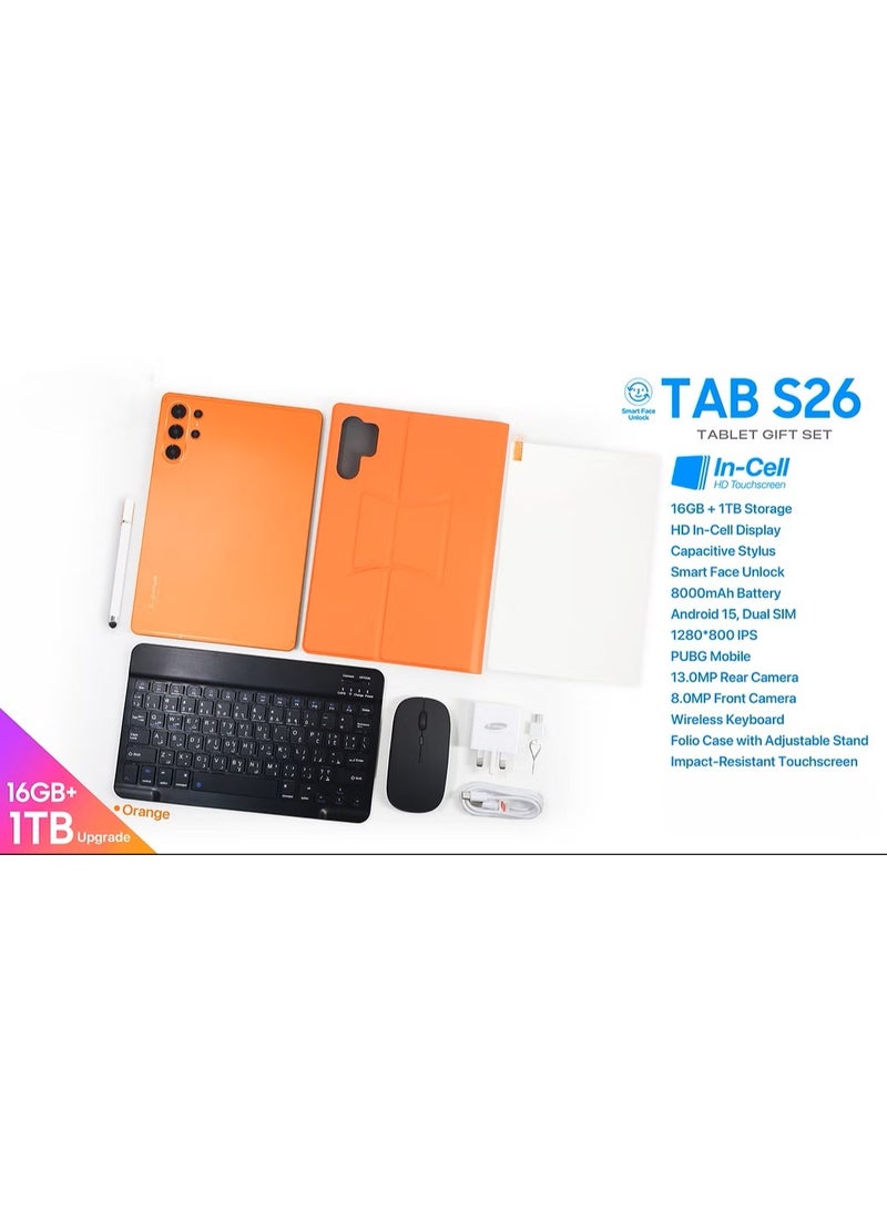 إكس إينوفا **جهاز لوحي Tab S26 5G مقاس 10.1 بوصة بنظام Android 15 مع لوحة مفاتيح وماوس، ذاكرة RAM بسعة 16 جيجابايت وذاكرة تخزين داخلية 1 تيرابايت، يدعم شريحتي اتصال (Dual SIM) وWi-Fi بتقنية 5G، فتح ذكي عبر التعرف على الوجه، بطارية بسعة 8000 ملّي أمبير، كاميرا أمامية بدقة 8 ميجابكسل وكاميرا خلفية بدقة 13 ميجابكسل، معالج ثماني النواة (برتقالي). - Image 3