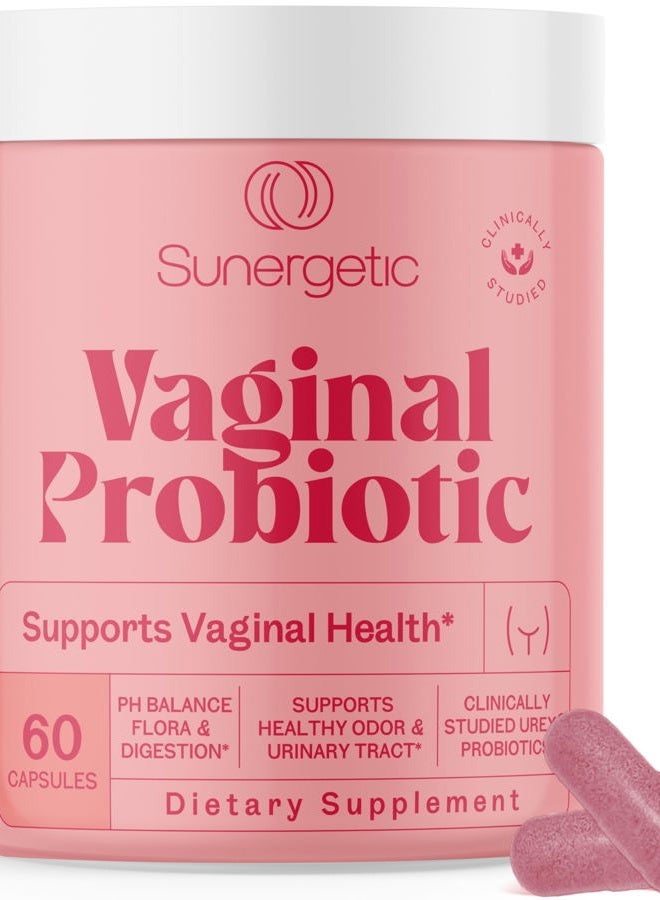 Sunergetic Premium Vaginal Probiotics for Women – Clinically Studied Lactobacillus Vaginal Probiotic with Prebiotic & Cranberry to Balance PH, Reduce Odor, Urinary Tract Support & Feminine Health – 60 Capsules - Image 1