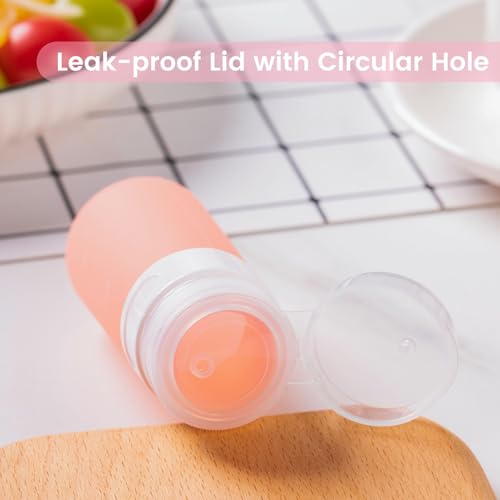 MICEBAY Condiment Squeeze Bottles for Sauces, 2-oz Mini Silicone Salad Dressing Container to Go with Snack Storage Bag, Leakproof Sauce Bottles for Lunch Box, 4 Pack, Pink - Image 4