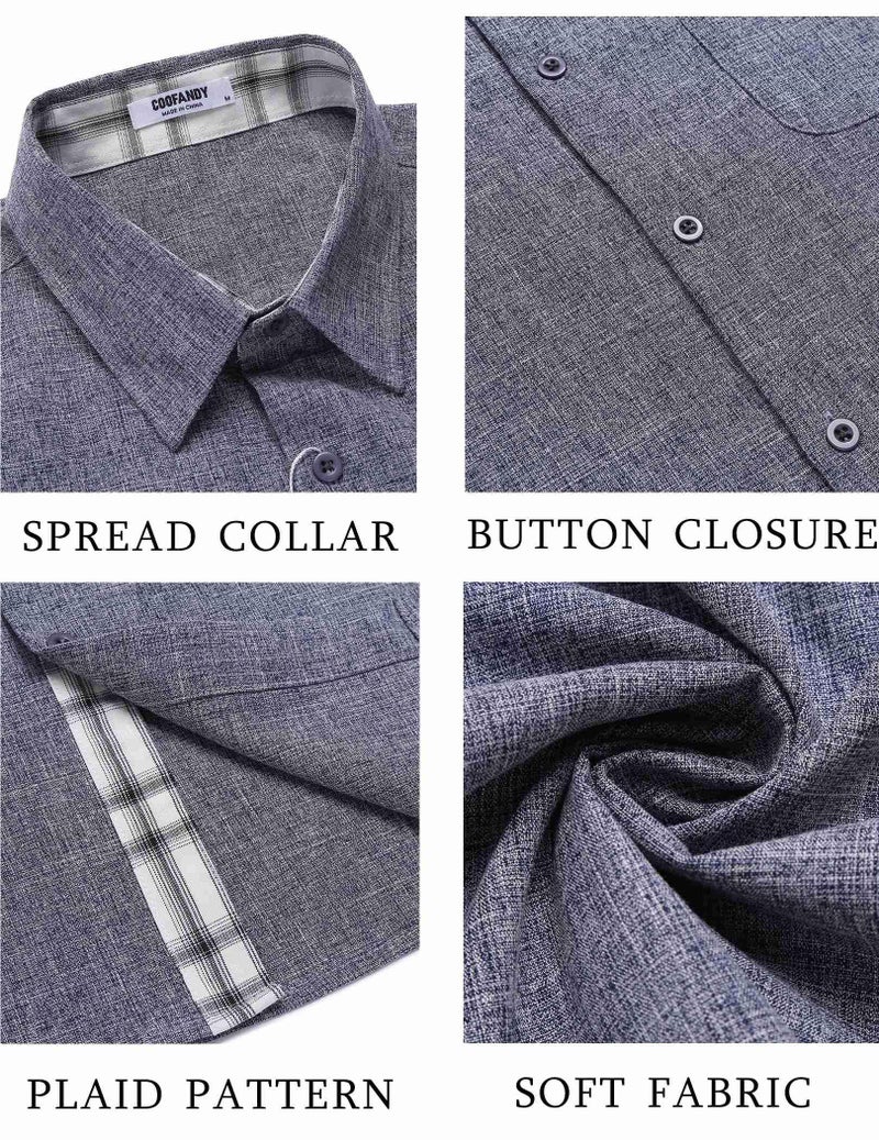 COOFANDY Men's Button Down Shirt Summer Beach Shirt Short Sleeve Untucked Shirt Dark Blue - Image 5