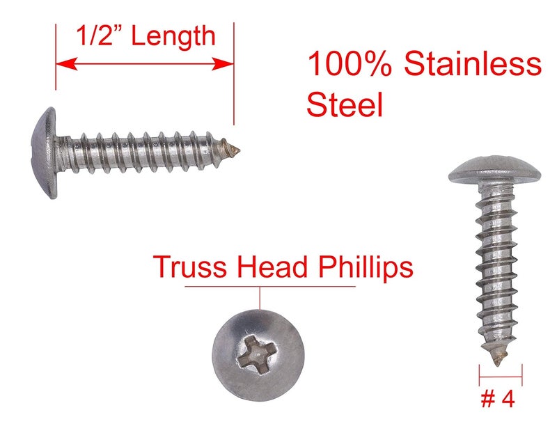 Bolt Dropper #4 X 1/2 inch Stainless Truss Head Phillips Wood Screw (100 Piece) 18-8 (304) Stainless Steel Screws, ssd Screws - Image 2