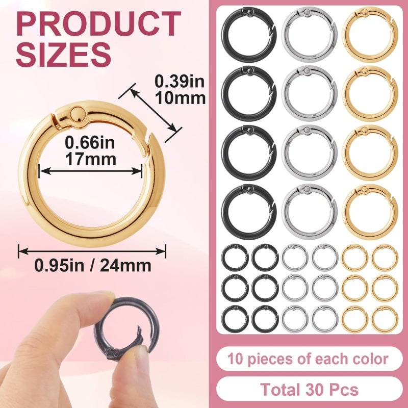 Spring Clips 30-Piece 24mm Zinc Alloy Set Effortless Quick-Release Spring Rings - Secure Firm Snap Spring Clips for DIY Keychains Lanyards Dog Collars Bag Accessories Crafting Enthusiasts - Image 2