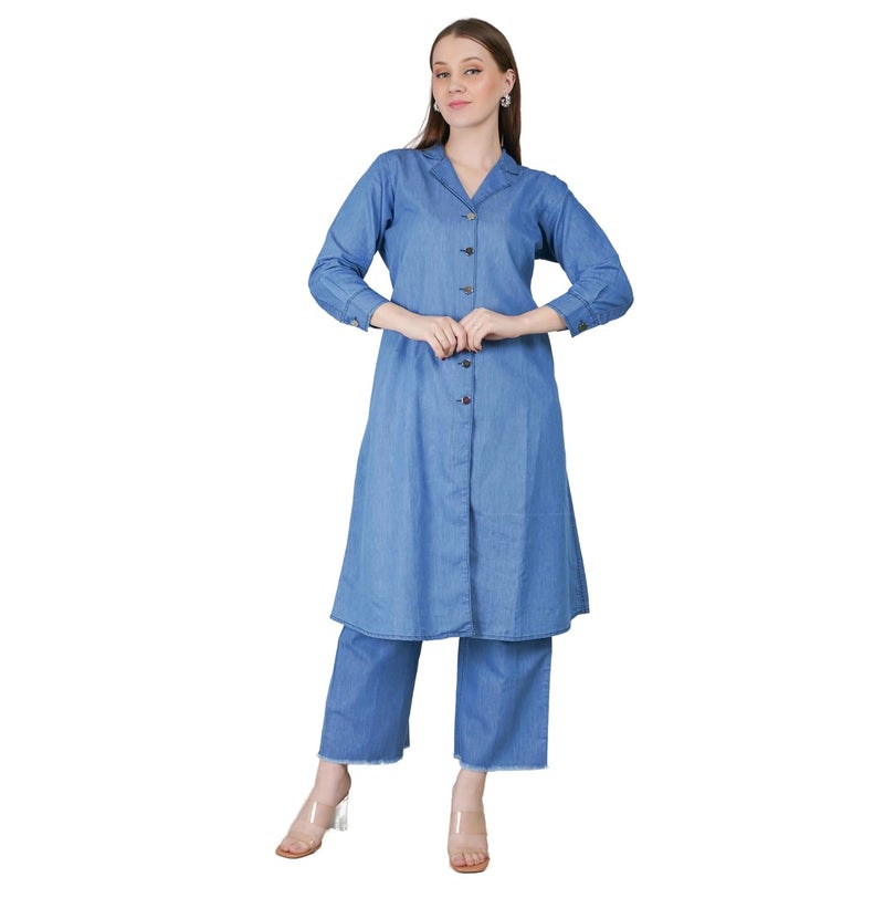 VG5 Store طقم قطن دنيم طويل | زي مكون من قطعتين | مجموعة دنيم | ملابس عصرية ومريحة - Image 1
