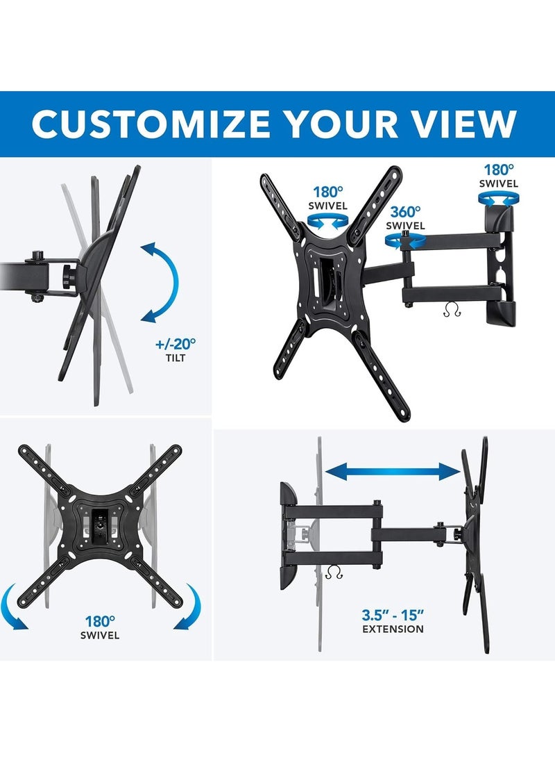 ELTRAZONE Full Motion TV Wall Mount Bracket for 55 Inch Flat and Curved LCD LED OLED TVs, Swivel and Tilt Function, Extendable Arm with VESA 400x400mm, 66 lbs (30kg) Load Capacity, Adjustable Wall Mount for Home Theater or Office Setup - Image 5
