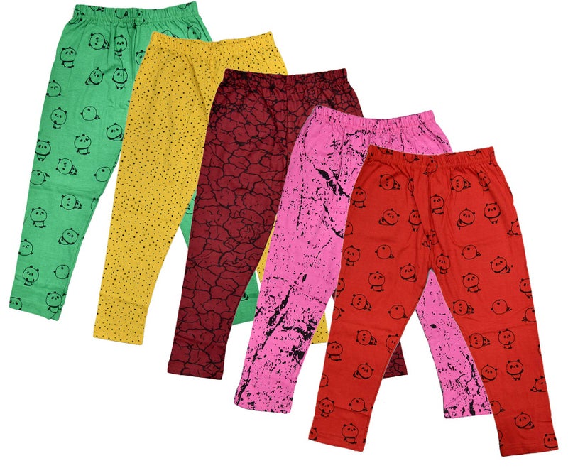 indi weaves IndiWeaves Girls Pure Cotton Stylish Printed Capris 3/4th Pants (Pack of 5) Green,Yellow,Maroon,Pink,Red - Image 1