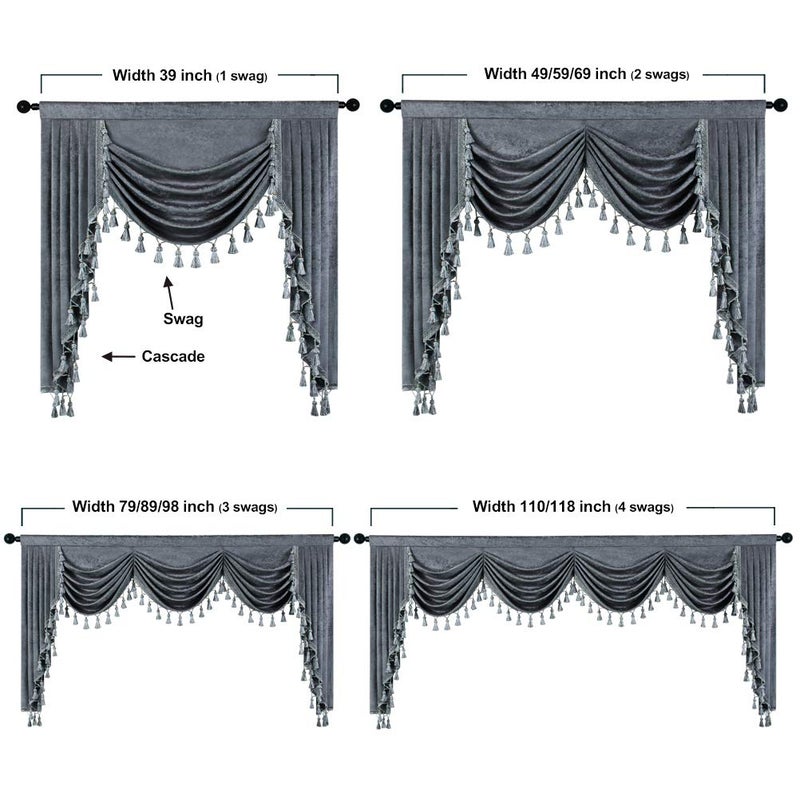 ELKCA ELKCA Grey Chenille Swag Waterfall Window Curtains Valance for Living Room Modern Valance for Bedroom Curtains for Kitchen(W110inch  1 Panel)  - Image 5