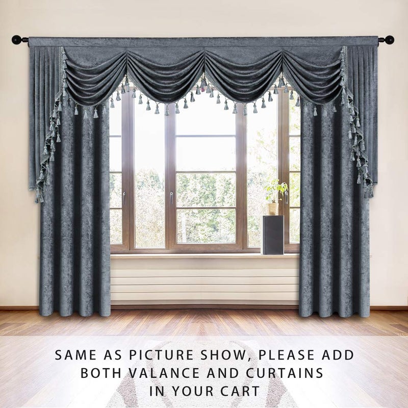 ELKCA ELKCA Grey Chenille Swag Waterfall Window Curtains Valance for Living Room Modern Valance for Bedroom Curtains for Kitchen(W110inch  1 Panel)  - Image 2
