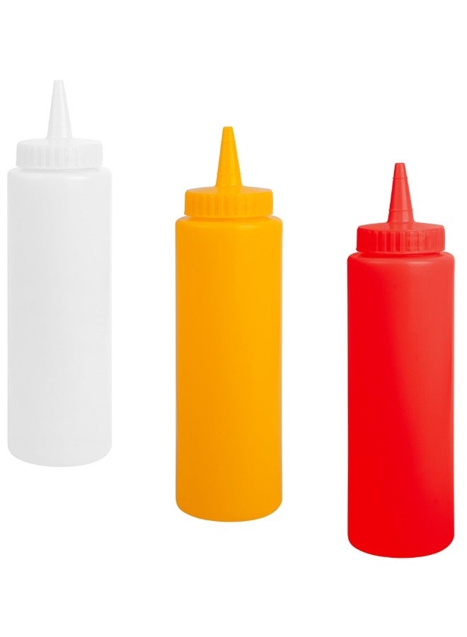 3 قطع من زجاجات كاتشب ومسطردة مصنوعة من البلاستيك وقابلة للضغط لسهولة توزيع التوابل وصوصات الشوي وغيرها احمر واصفر وشفاف - Image 1