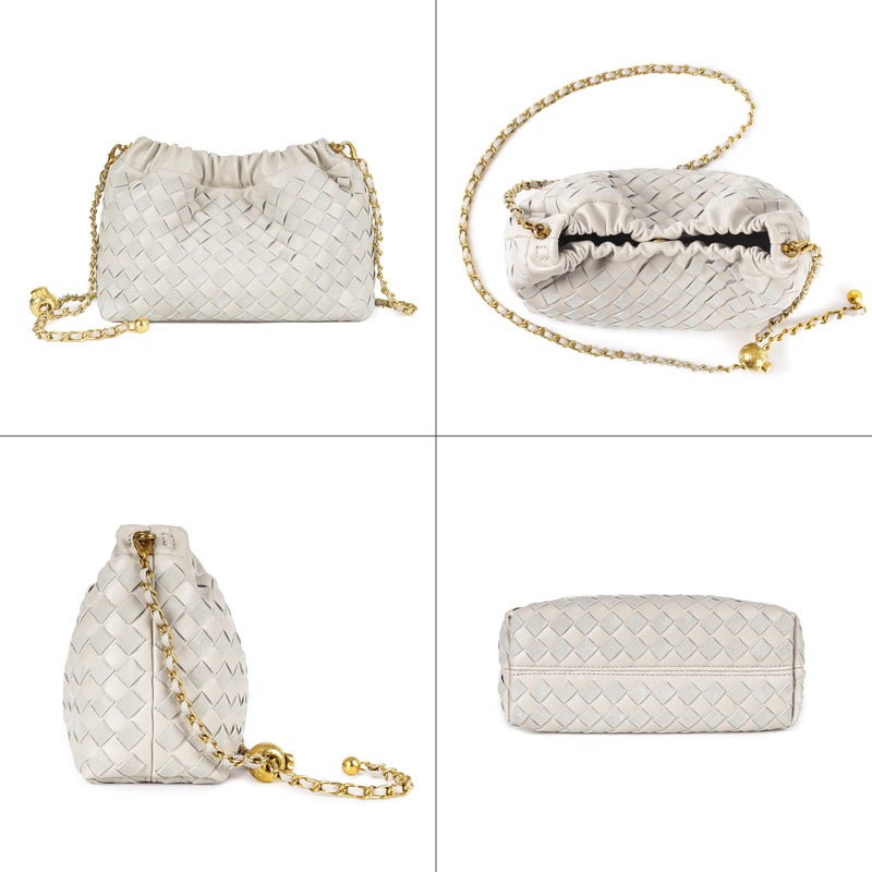 Joryin Woven Women's Crossbody Bag & Evening Purse, Trendy Dumpling Clutch & Hobo Cloud Shoulder Bag Trendy Dumpling Clutch Vegan Leather, Light Beige - Image 4