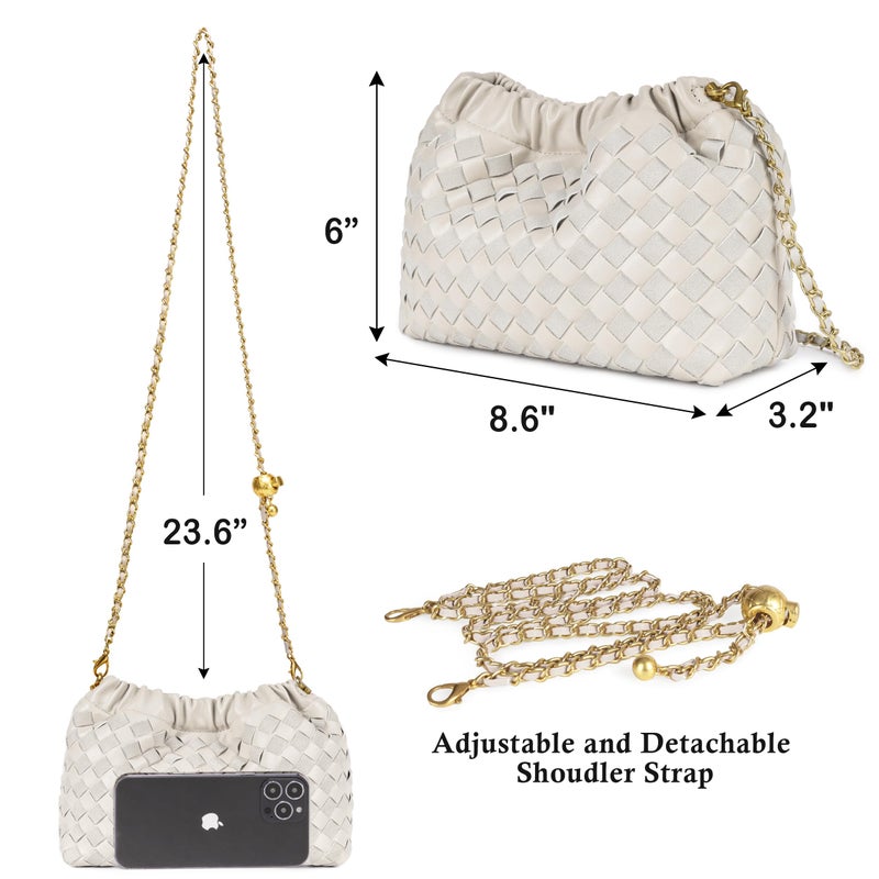 Joryin Woven Women's Crossbody Bag & Evening Purse, Trendy Dumpling Clutch & Hobo Cloud Shoulder Bag Trendy Dumpling Clutch Vegan Leather, Light Beige - Image 5