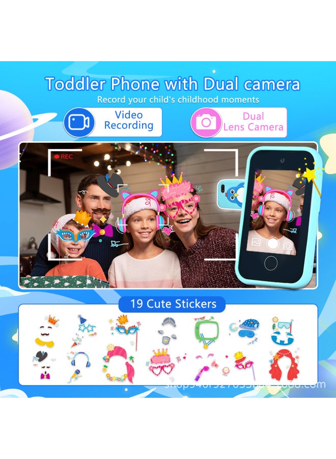 Generic Children's Smart Touch Phone Silicone Unicorn Penguin Toy Cross Mirror Mini Cartoon Digital 2.8 Inch-Body Color:Blue Penguin  - Image 5