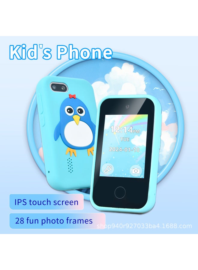 Generic Children's Smart Touch Phone Silicone Unicorn Penguin Toy Cross Mirror Mini Cartoon Digital 2.8 Inch-Body Color:Blue Penguin  - Image 2