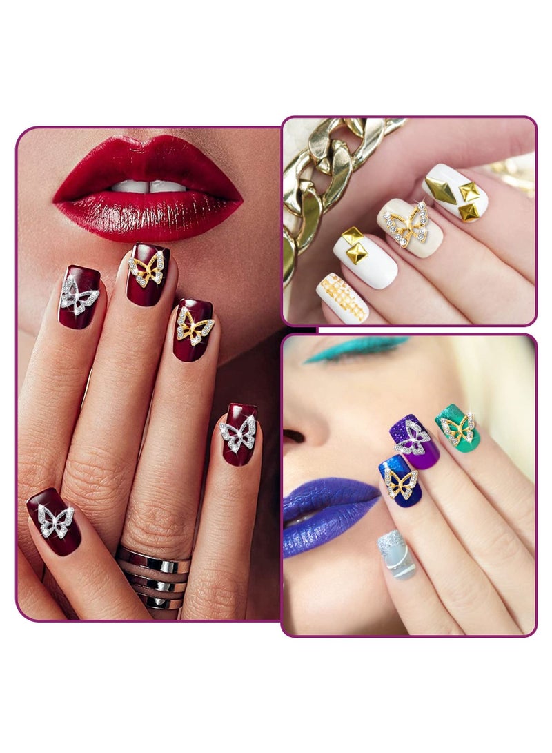 KASTWAVE 26PCS 3D Butterfly Nail Charms Crystals Diamonds Rhinestones, Metal Alloy Gold Silver Nail Art Jewelry Decorations 3D Butterfly Shape Gemstone Design for Manicure DIY Accessory 13Gold and 13Silver - Image 3