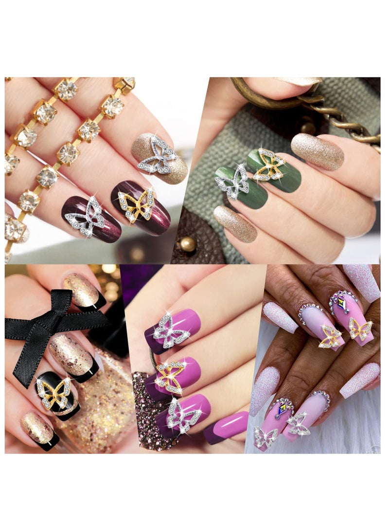 KASTWAVE 26PCS 3D Butterfly Nail Charms Crystals Diamonds Rhinestones, Metal Alloy Gold Silver Nail Art Jewelry Decorations 3D Butterfly Shape Gemstone Design for Manicure DIY Accessory 13Gold and 13Silver - Image 5