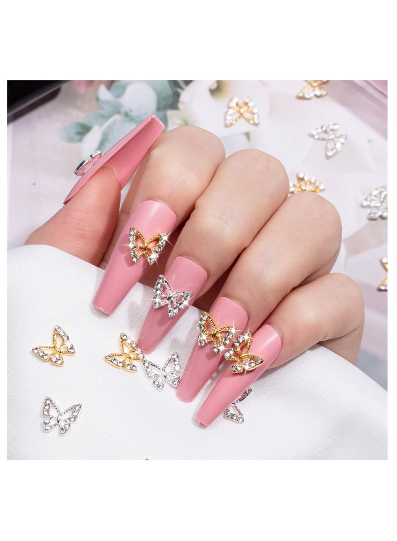 KASTWAVE 26PCS 3D Butterfly Nail Charms Crystals Diamonds Rhinestones, Metal Alloy Gold Silver Nail Art Jewelry Decorations 3D Butterfly Shape Gemstone Design for Manicure DIY Accessory 13Gold and 13Silver - Image 4