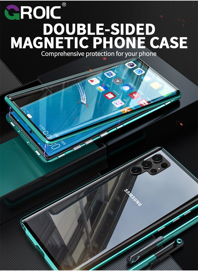 GROIC For Samsung Galaxy S24 Ultra Case,360 Degree Front and Back Tempered Glass Cover,Magnetic Adsorption Metal Bumper Phone Shell,Double Sided Tempered Glass Case for Galaxy S24 Ultra 6.8 inch  - Image 2