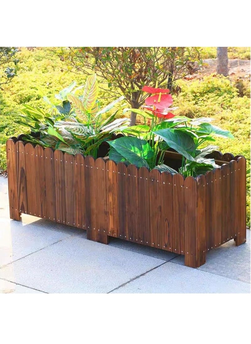 HOME TASTE Hometaste Rectangular Wooden Garden Planter Trough Flowers Basket For Succulents Plants Herbs Vegetable Indoor Outdoor Balcony Use - Artificial Wood Container Rustic Fence Planter  - Image 4