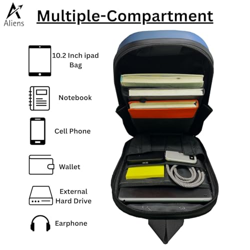Aliens ABS Hard Shell Sling Bag | 180° Open Crossbody & One Side Shoulder Bag for Mens & Women, Office, Travel & Everyday Mini Backpack for iPad, Tablet, Smartphone,Charger,Headphone,HDD,Camera–Blue - Image 4