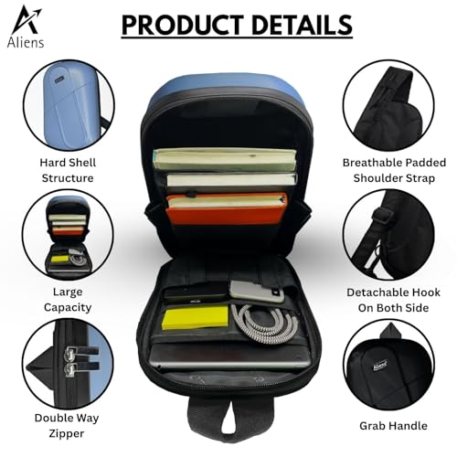 Aliens ABS Hard Shell Sling Bag | 180° Open Crossbody & One Side Shoulder Bag for Mens & Women, Office, Travel & Everyday Mini Backpack for iPad, Tablet, Smartphone,Charger,Headphone,HDD,Camera–Blue - Image 2