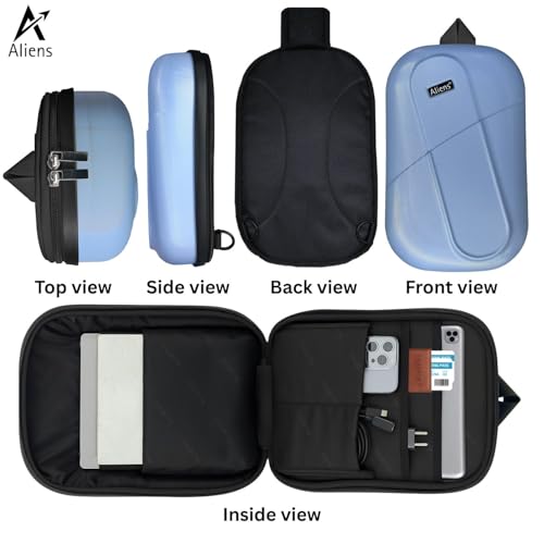 Aliens ABS Hard Shell Sling Bag | 180° Open Crossbody & One Side Shoulder Bag for Mens & Women, Office, Travel & Everyday Mini Backpack for iPad, Tablet, Smartphone,Charger,Headphone,HDD,Camera–Blue - Image 3