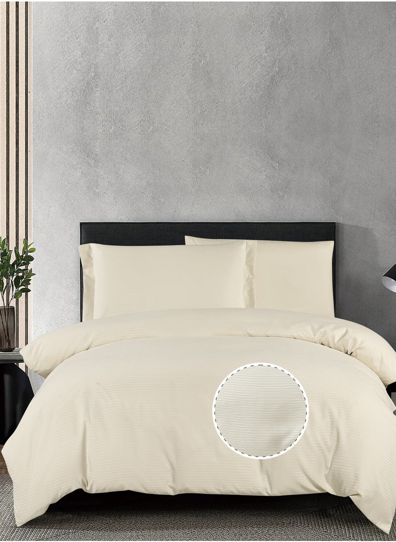 Donetella Striped Duvet Cover Set Single Size 170x230 cm - 4-Pcs Bed Set, Microfiber Fabric - 1 Duvet Cover, 1 Fitted Sheet, 1 Pillow Sham, 1 Pillowcase (Filler Not Included)  - Image 1