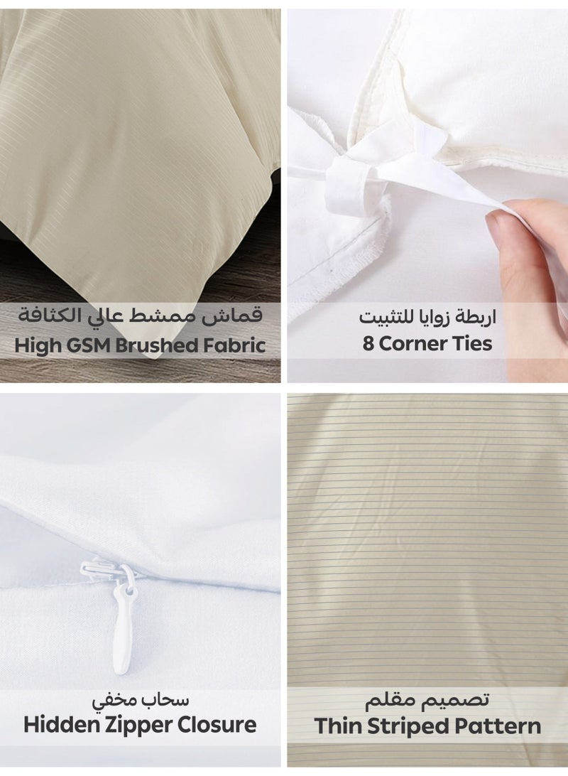 Doona Striped Duvet Cover Set Twin Size Fits 120 x 200 cm - 4-Pcs Bed Set, Microfiber Fabric - 1 Duvet Cover, 1 Fitted Sheet, 1 Pillow Sham, 1 Pillowcase (Filler Not Included) - Image 4