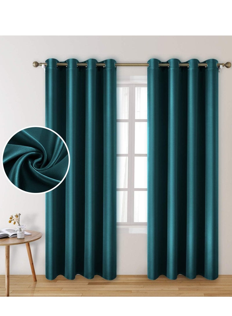 Umeema Blackout Window and Door Curtains for Bedroom, Living room with Grommet Top (Width 150cm and Length 270cm) Two pieces set. (Blueish Green)  - Image 1