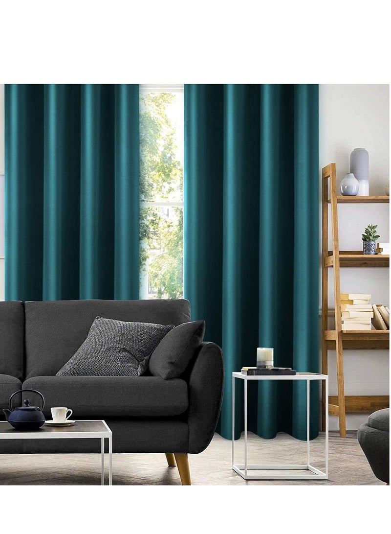 Umeema Blackout Window and Door Curtains for Bedroom, Living room with Grommet Top (Width 150cm and Length 270cm) Two pieces set. (Blueish Green)  - Image 2