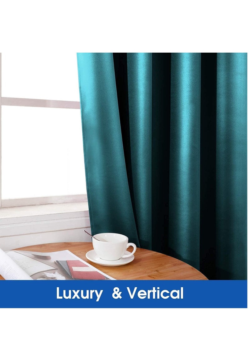 Umeema Blackout Window and Door Curtains for Bedroom, Living room with Grommet Top (Width 150cm and Length 270cm) Two pieces set. (Blueish Green)  - Image 3