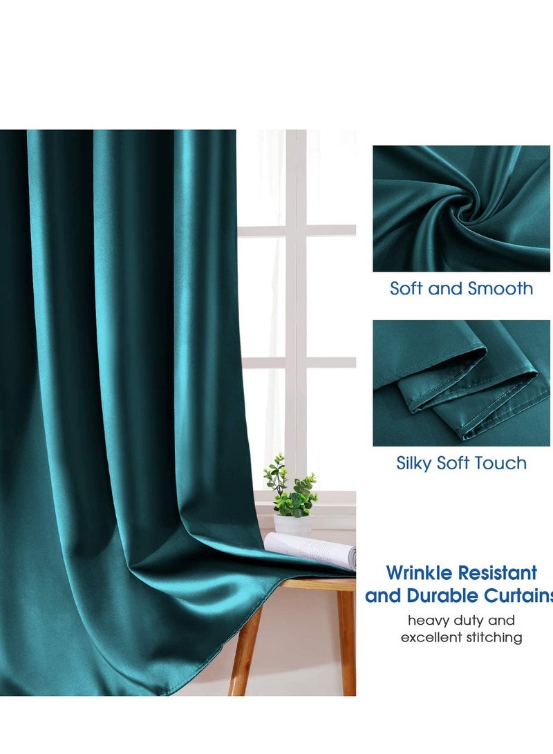 Umeema Blackout Window and Door Curtains for Bedroom, Living room with Grommet Top (Width 150cm and Length 270cm) Two pieces set. (Blueish Green)  - Image 5