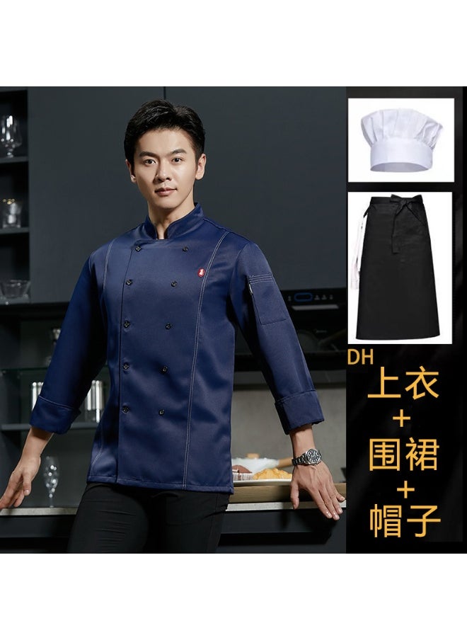 NIBEMINENT Chef Overalls Men's Long-Sleeved Autumn and Winter Kitchen Clothes Chef Uniform Hotel Catering Workwear Female  - Image 1