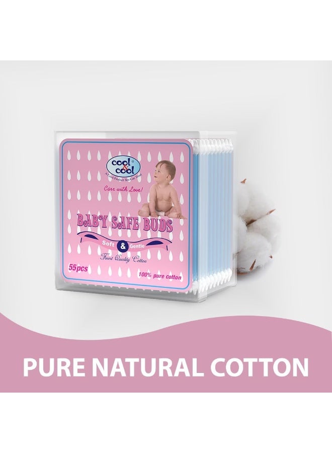 Cool & Cool Baby Cotton Buds 55's – 100% Pure Cotton, Baby-Friendly, Gentle Cleaning, Ear Protection, Safe swabs for Delicate baby Ears 55 Pieces - Image 2