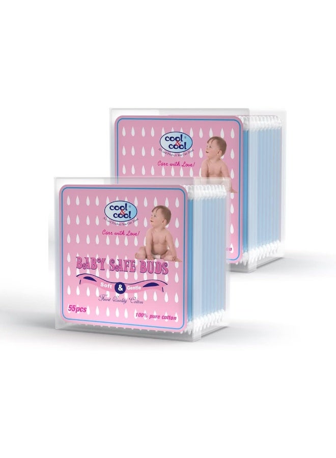 Cool & Cool Baby Cotton Buds 55's – 100% Pure Cotton, Baby-Friendly, Gentle Cleaning, Ear Protection, Safe swabs for Delicate baby Ears 55 Pieces - Image 1