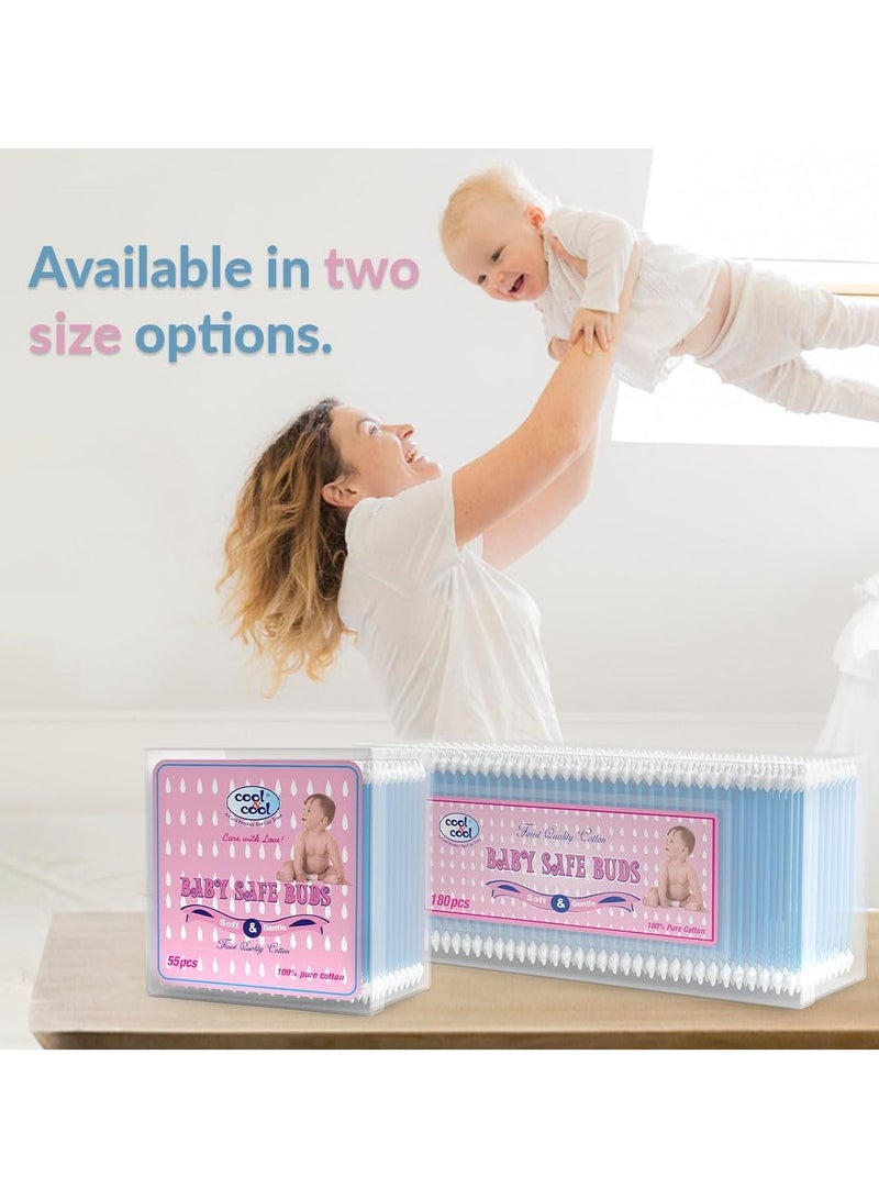 Cool & Cool Baby Cotton Buds - 55's - 100% Pure Cotton, Baby-Friendly, Gentle Cleaning, Ear Protection, Safe Swabs For Delicate Baby Ears - Image 2