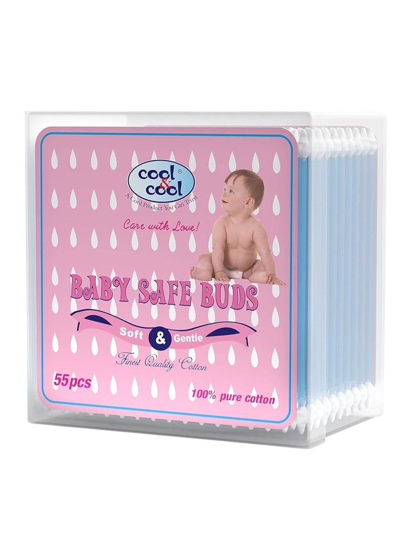Cool & Cool Baby Cotton Buds - 55's - 100% Pure Cotton, Baby-Friendly, Gentle Cleaning, Ear Protection, Safe Swabs For Delicate Baby Ears - Image 1