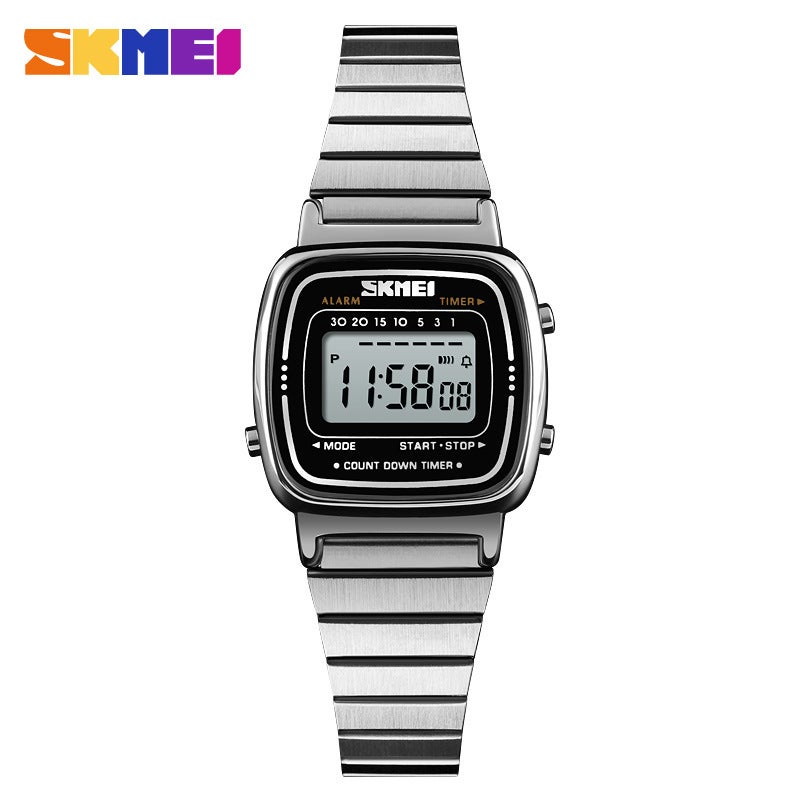 Skmei Fashion Ladies Digital Wristwatch Upgrade Silver-Steel Band Edition