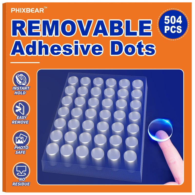 PHIXBEAR 504 Pcs Clear Removable Adhesive Dots, Glue Point Dots for Crafts Balloons Poster, Double Sided Sticky Round Dots (0.39 Inch) - Image 1