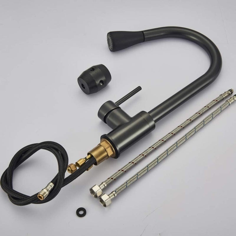 Alark Kitchen Faucet Black 360 Rotation Water Saving Bubbling Water Faucet Stainless Steel Mixing Faucet Modern Single PullDown Handle Single Hole Kitchen Tap Faucet Pull Out Hose 46x26x65 CM - Image 4