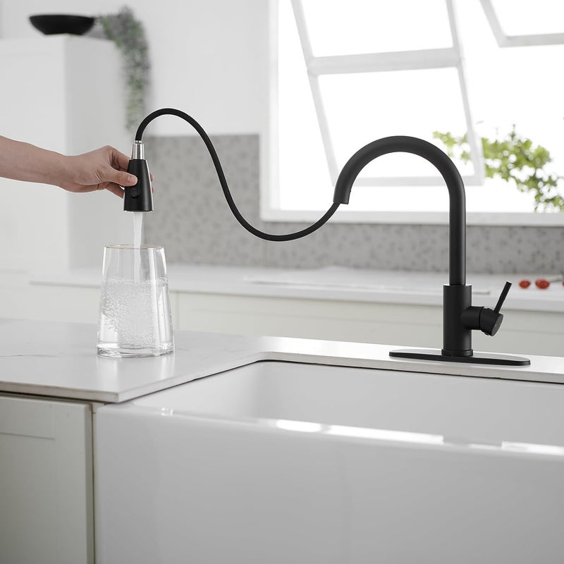 Alark Kitchen Faucet Black 360 Rotation Water Saving Bubbling Water Faucet Stainless Steel Mixing Faucet Modern Single PullDown Handle Single Hole Kitchen Tap Faucet Pull Out Hose 46x26x65 CM - Image 3
