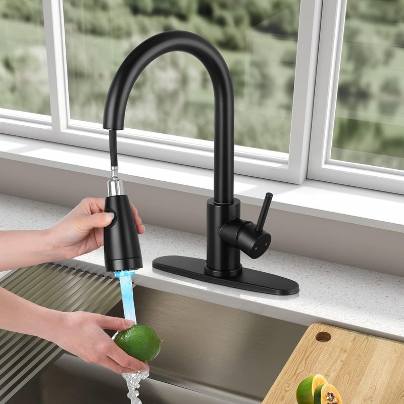 Alark Kitchen Faucet Black 360 Rotation Water Saving Bubbling Water Faucet Stainless Steel Mixing Faucet Modern Single PullDown Handle Single Hole Kitchen Tap Faucet Pull Out Hose 46x26x65 CM - Image 5