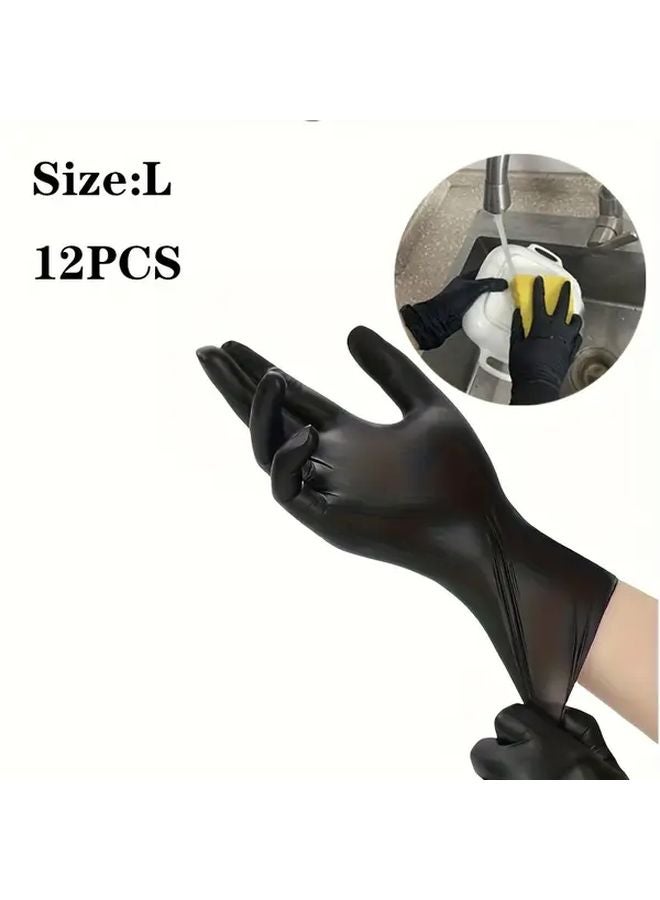 12 Pcs Black Powder Free Latex Nitrile Disposable Gloves For Household Kitchen Cleaning - Image 1