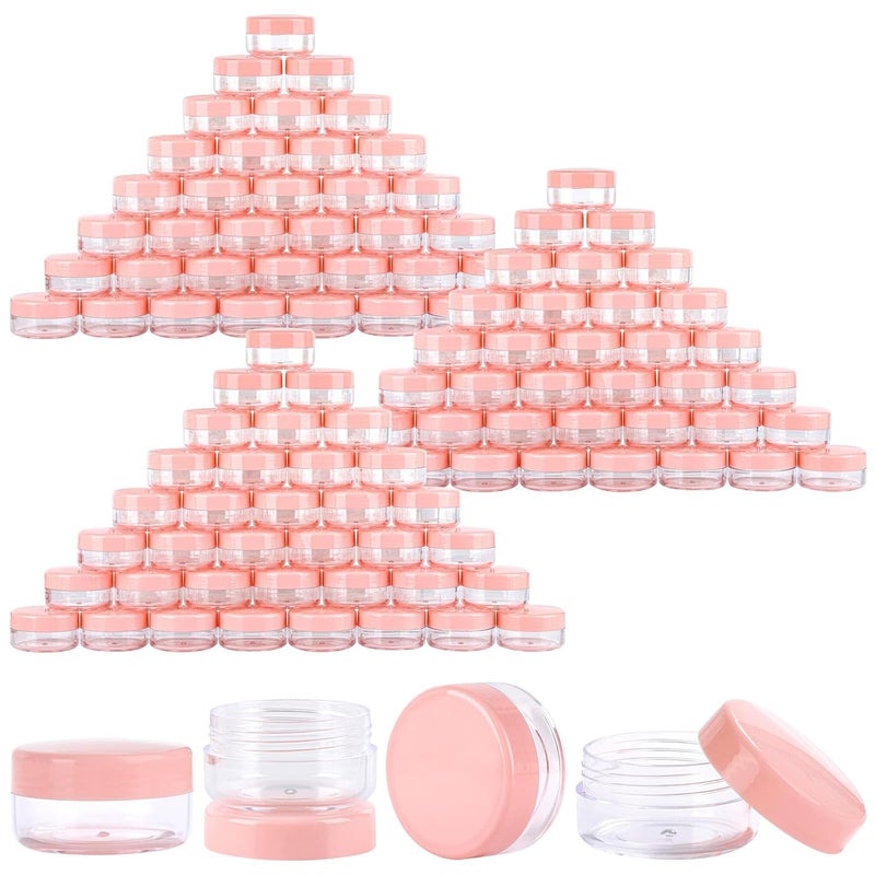 BTYMS 100 Count Sample Containers with Lids, 10 Gram Small Plastic Makeup Jars Lip Scrub Cosmetic Container - Pink