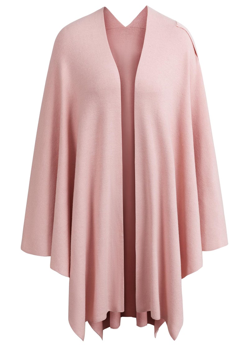 PULI Womens Pink Large Cross Front Poncho Sweater Wrap Topper Knitted Elegant Shawls Cape for Fall Winter - Image 5