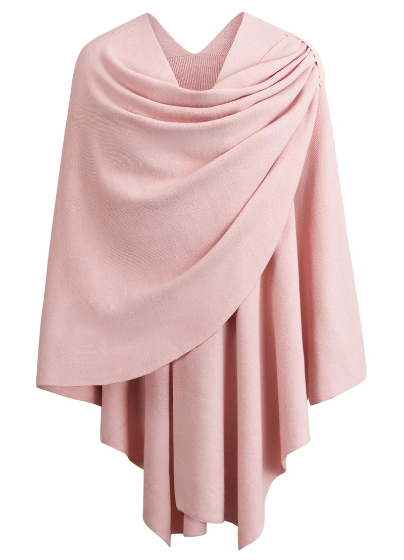 PULI Womens Pink Large Cross Front Poncho Sweater Wrap Topper Knitted Elegant Shawls Cape for Fall Winter - Image 1
