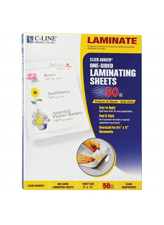 C-Line Heavyweight Cleer Adheer Laminating Film Sheets, Clear, 9 x 12 Inches, 50 per Box (65001)  - Image 1
